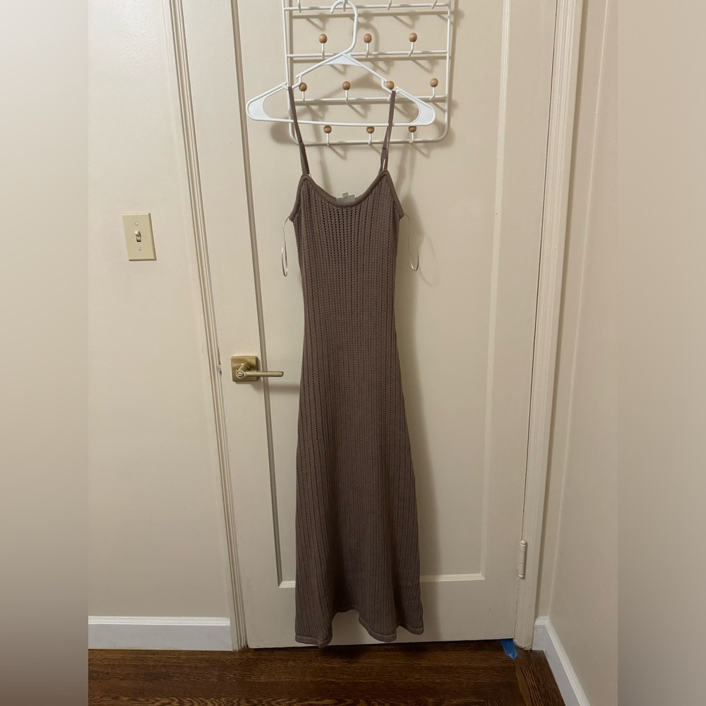 Pinkblush Maternity - Mocha Open Knit Crochet Maternity Midi Dress